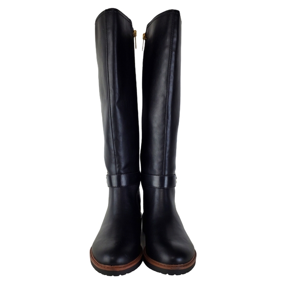 New Tommy Hilfiger frankly wide calf faux leather riding boots black gold wide - Picture 8 of 14